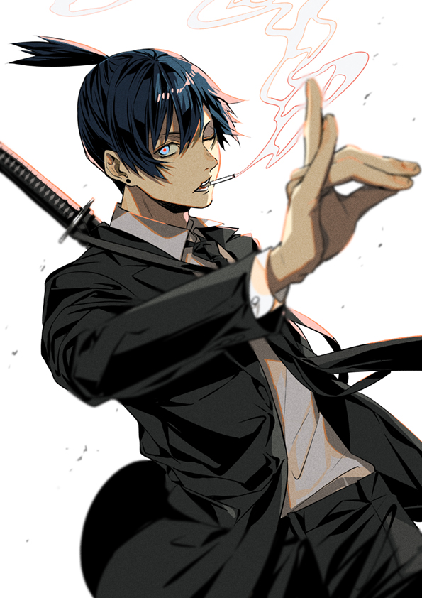 hayakawa aki 1boy weapon sword male focus cigarette solo katana  illustration images