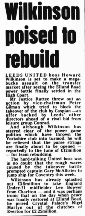 LUSCgriffinLUFC's tweet photo. With news that the attempts to block the #lufc takeover by Caspian were thrown out of court #OnThisDay 1996, Howard Wilkinson was doubly happy having signed Nigel Martyn the day before (reports, 25th July) &amp; a promise of more cash to spend, (bolstered by Gary Mac fee as well)... https://t.co/az4GqGYkEX
