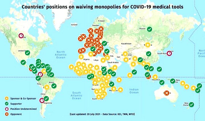 Everyone, everywhere should have access to lifesaving #COVID19 tests, treatments & vaccines. 

More than 100 countries support the #TRIPSWaiver - so why are these rich countries still blocking it, just who is in charge? Phrma?

Lets change the X to a ✔

#NoCovidMonopolies 🧪