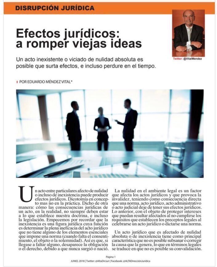 #EvoluciónBMA
EDUCACIÓN CONTINUA. 🏛 Un acto inexistente o viciado de nulidad absoluta es posible que surta efectos, e incluso perdure en el tiempo.

👋🏼 Aquí el artículo completo que publiqué en la revista <a href="/AltaDirJuri/">AltaDirJurídica</a> 👉🏼👉🏼 (bit.ly/2JOrmJ4).