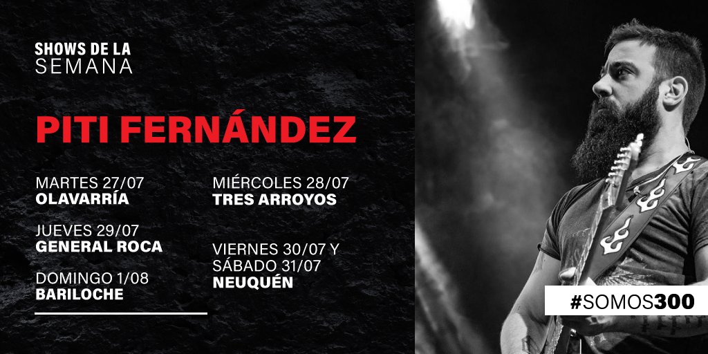 <a href="/PitiFernandez20/">Piti Fernández</a> inicia su gira Caminos Bríos Destino Sur y se estará el martes 27 en #Olavarría, el miércoles 28 en #TresArroyos, el jueves 29 en #GeneralRoca, el viernes 30 y sábado 31 en #Neuquén; y el domingo 1 en #Bariloche. 

Shows acústicos con capacidad limitada.