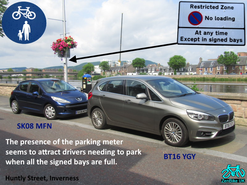 Inverness_LS's tweet photo. The presence of the parking meter
seems to attract drivers needing to park
when all the signed bays are full. https://t.co/O9YDYk5k1d