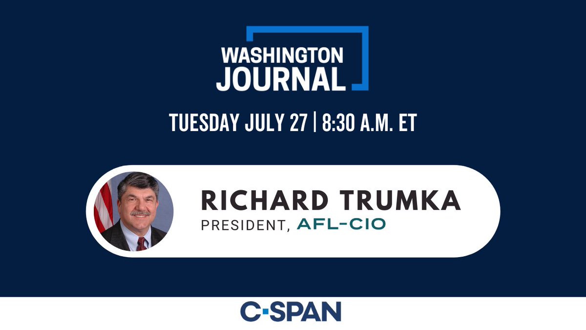 I am looking forward to joining @cspanwj tomorrow, Tuesday, July 27 at 8:30 A.M. ET. Hope you'll join me. #PROAct #BuildBackBetter #1u