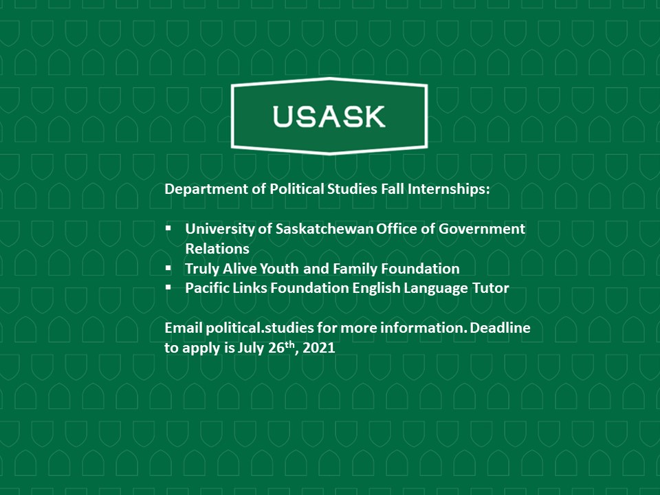 Last day for applications! Internships provide the opportunity to support your degree with hands-on experience. #USaskPOLS