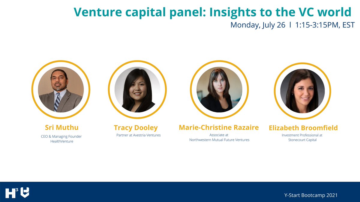 Today at Y-Start Bootcamp founders will attend a Venture Capital Panel: Insights into the VC World, hosted by Sri Muthu. Our featured panelists are Tracy Dooley MD, Elizabeth Broomfield, and Marie-Christine Razaire.
#YSTART2021
 Join with the link below.
lnkd.in/dMkAdRa