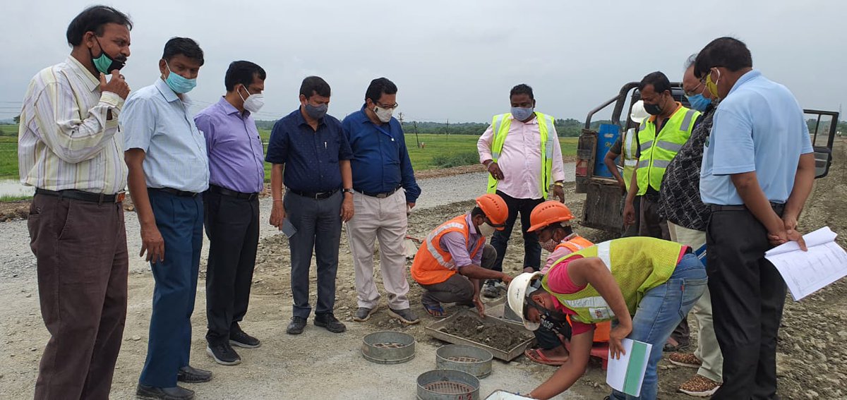 Er Ashok Kumar Giri, Addl. Chief Engineer (Eastern Circle), Balasore &amp; <a href="/PWD_Odisha/">Works Department, Odisha</a> team reviewed construction quality &amp; grading of Wet Mix Macadam for Jamujhadi-Basudevpur-Dhamra Project. Widening of existing carriageway to a 2-lane road is expected to be completed by early 2022.