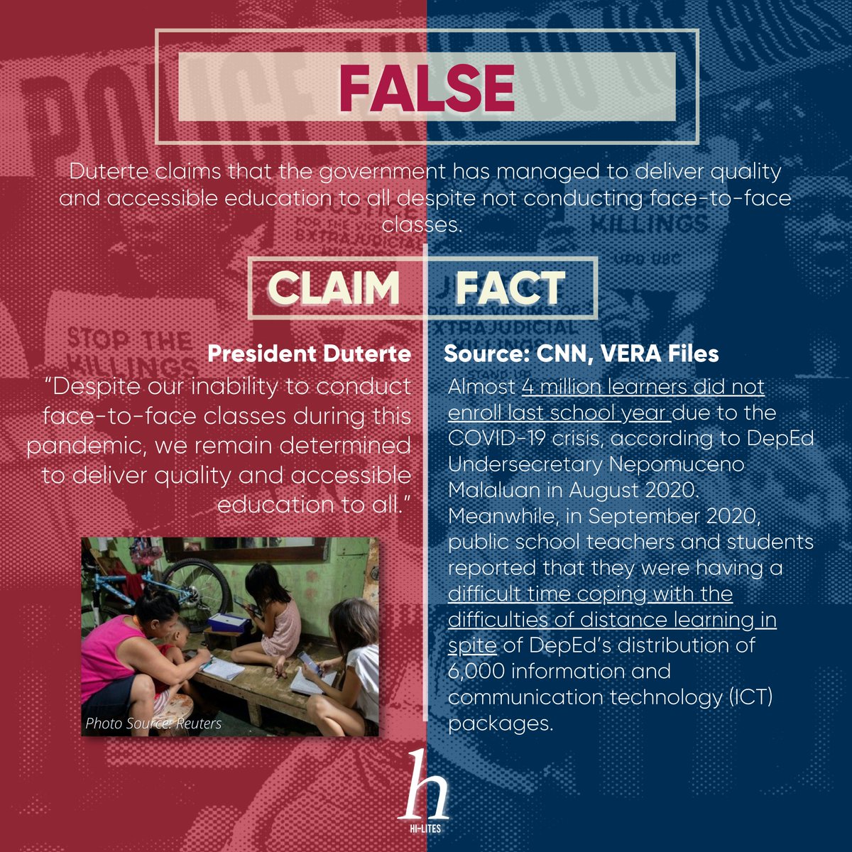 HiLitesASHS's tweet photo. #SONA2021 FACT-CHECK: From claims of improving the quality of education amidst the pandemic to assumptions that the BBB program will be finished within his term, Hi-Lites looks into the facts of President Duterte's sixth and final State of the Nation Address. https://t.co/FP28A0kbHo
