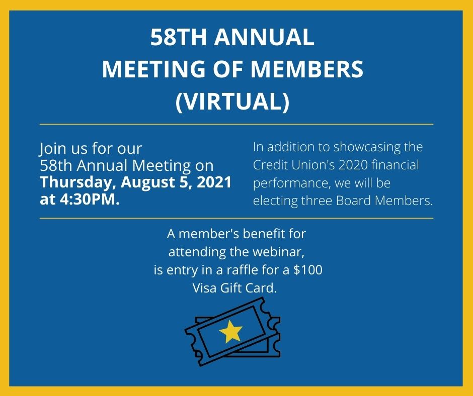 WestarFCU's tweet image. Save the date! August 5th, 4:30 PM. 
We would like to invite all Westar FCU members to the 58th Annual Member Meeting/Webinar! Register today! Attend the meeting and get a chance to win a free raffle. Details: westarfcu.com/about-us/annua… @WGWildcatbranch @WestGeneseeCSD @ExecWghs