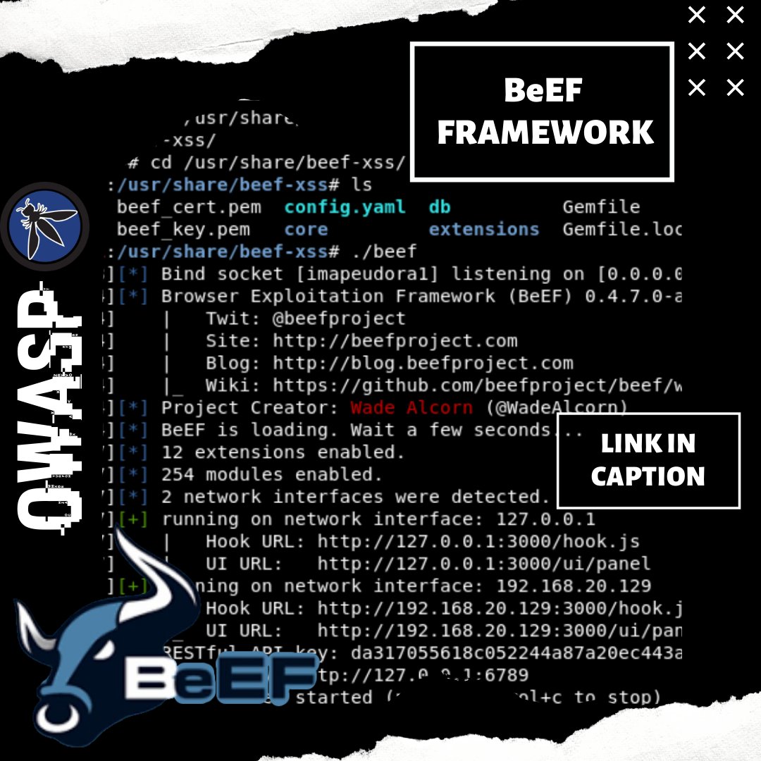 CyscomVit's tweet photo. Overview of BeEF Framework, checkout this blog by Atharva Umbre
Link: https://t.co/VRacqVe4De

#cybersecurityconsultant #cybersecurityconference #cybersecuritymajor #cybersecurityanalyst #penetrationtesting #hacking #pentesting #hackingtools #websecurity #cybersecurity #owasp https://t.co/znOfWipqGO