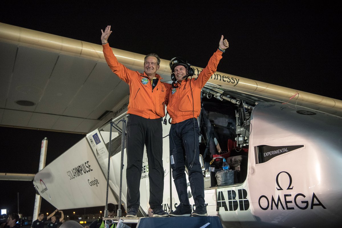 5 years ago, #Solar Impulse landed in Abu Dhabi, alternatively piloted by <a href="/bertrandpiccard/">Bertrand PICCARD</a> and myself, concluding our journey around the World.