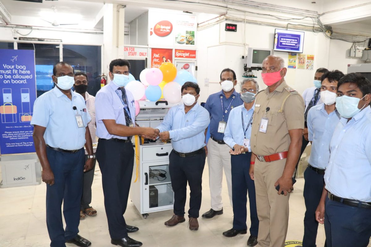 ETD  installated by CNS team and put for operations by APD. Handed over to  @IndiGo6E officials in the presence of  @TUTICORINPOLICE  This helps security staff to expedite passenger  baggage checks thoroughly  #enhancingSecurity @AAI_Official