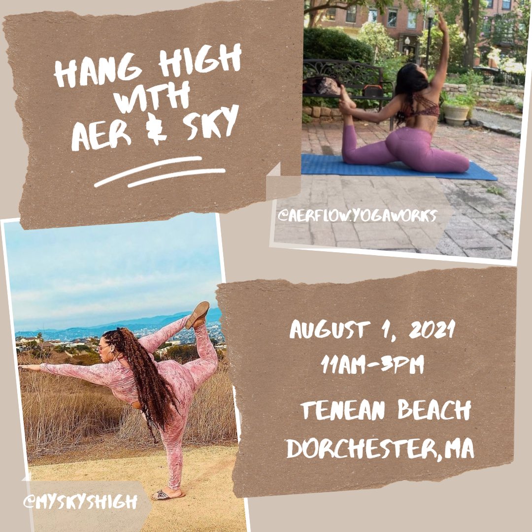HANG HIGH WITH AER &amp; SKY ✨
Sunday, August 1st 11:00am-3:00pm at Tenean Beach, Dorchester.

•Collective Tarot Reading
•Aerial Yoga
•Sound Bath Meditation
       •    Lite bites &amp; water provided
•Vibes &amp; More!

Limited attendance DM if interested in reserving a spot