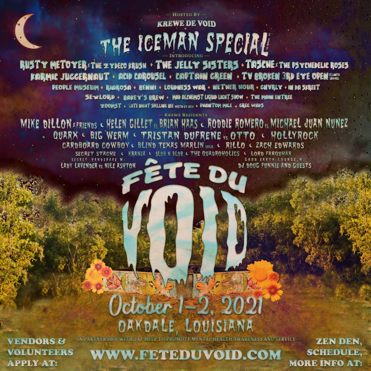 we are beyond excited to be playing @feteduvoid this october ⚡️ 

fete du void is a day/night camping, music, art, and wellness experience in oakdale, LA 🌳 

thank you to @theicemanspecial & #krewedevoid for having us 👽 
#fêteduvoid