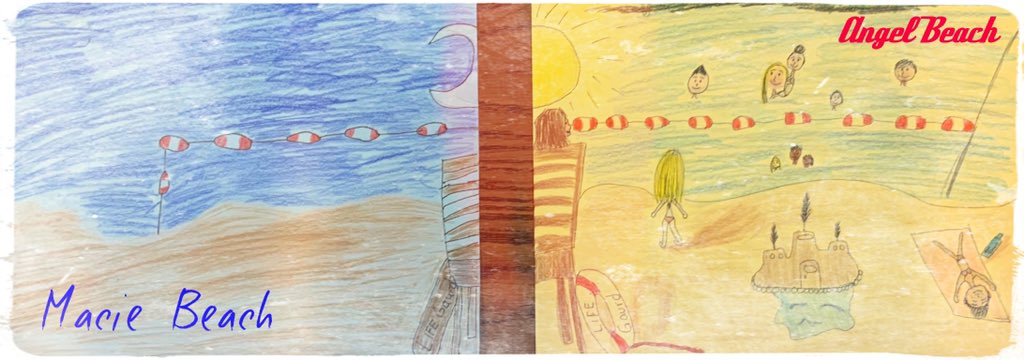 RoadRecovery's tweet photo. Surfs Up! Artists & cousins Angel & Macie @HorizonsClubho1 draw their beach town summer destinations in #Massena NY, just 9 miles from Canada || #RoadRecovery #VirtualTrax #nonprofit #PeerSupport #Attitudes https://t.co/hxdjGYEMOB