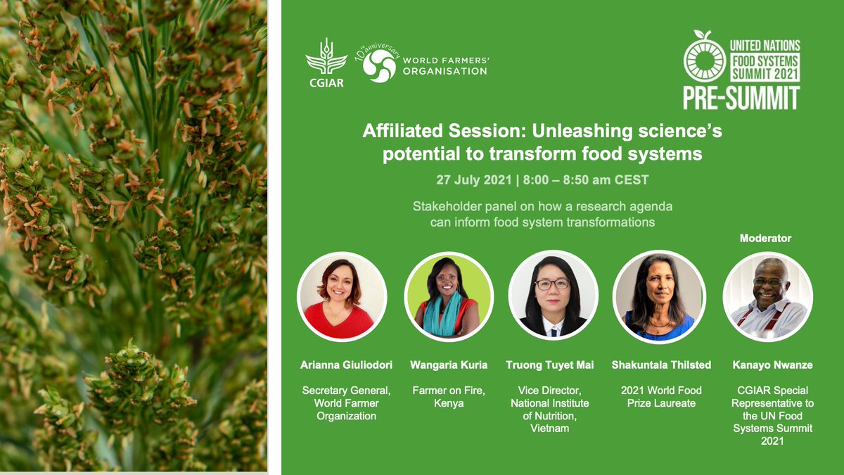 🗣️ Meet the panellists! @worldfarmersorg's @arigiulio, National Institute of Nutrition Vietnam’s Truong Tuyet Mai, #FoodPrize21 Laureate @trinidad1949 and Wangaria Kuria, @farmeronfire1 🗓️ 27 July 2021 🕗 8:00 am CEST ✍️ on.cgiar.org/3wQeqWM #UNFSS2021 #OneCGIAR