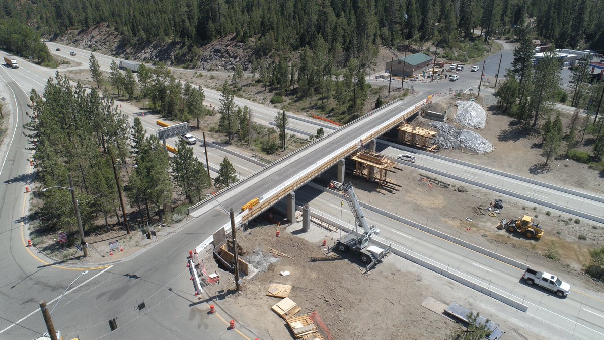 Bridge overcrossing reconstruction continues on I-80 at Cisco Grove. One-way traffic control is in effect around the clock on the overcrossing during construction work. 