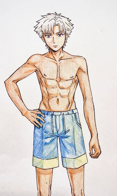 アサエミさんに水着を着てもらったなんとなくで青選んじゃったけど赤とか黒でもよかったかな…うーんアサエミさんは筋肉それなりにはあるけど基本細身のイメージせっかくペン入れもしたので色も塗ろうと思って久しぶりに色鉛筆使ったんだけど写メだと色がくすんでしまうのが残念… 