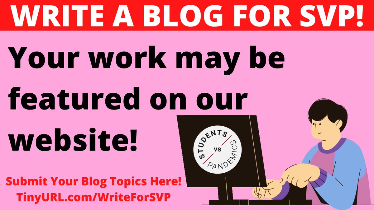 StdntvsPandemic's tweet photo. Submit your best blog ideas, and YOU could be our next featured author! Topics can include mental health, public health, career advice, etc. Send us what you'd like to see, or a brief abstract of your work, and you could possibly be featured on our website! https://t.co/lPZDY7ss20