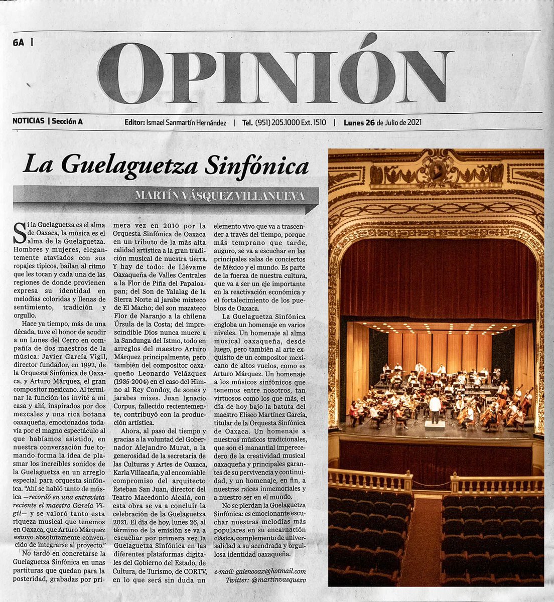 martinvasquezv's tweet photo. El Lunes del Cerro culmina esta vez con broche de oro: la emisión, a través de los medios y plataformas digitales del Gobierno del Estado, de la “Guelaguetza Sinfónica”, un tributo a la riqueza musical de Oaxaca. Te invito a leer mi artículo, donde hablo de los pormenores. https://t.co/0uV1T2cmbx