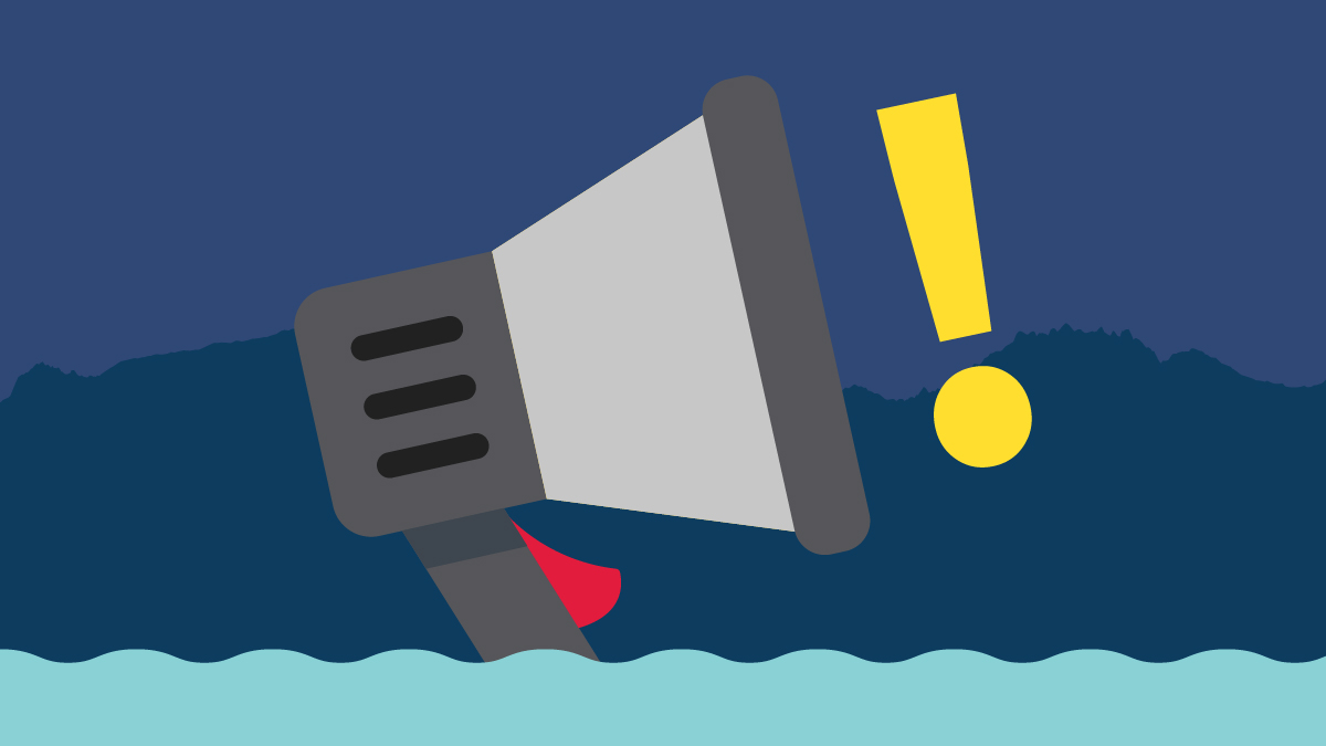 Microphone in water with exclamation point