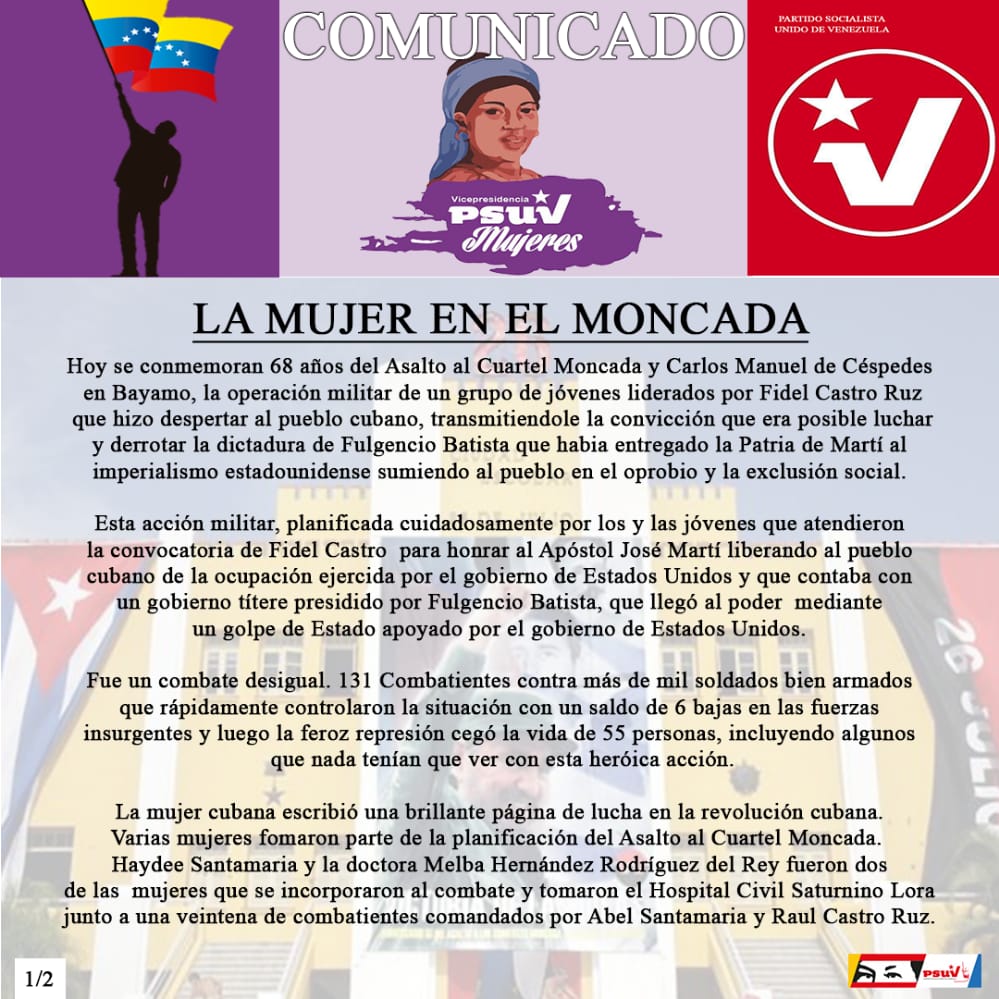 Las Mujeres revolucionarias desde Venezuela, acompañamos al digno pueblo cubano en la lucha  contra el imperialismo estadounidense