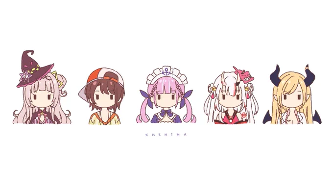 Hololive 2nd gen chibis 🌙🚑⚓️👿🍫

#シオンの書物 #プロテインザスバル #あくあーと #百鬼絵巻 #しょこらーと 