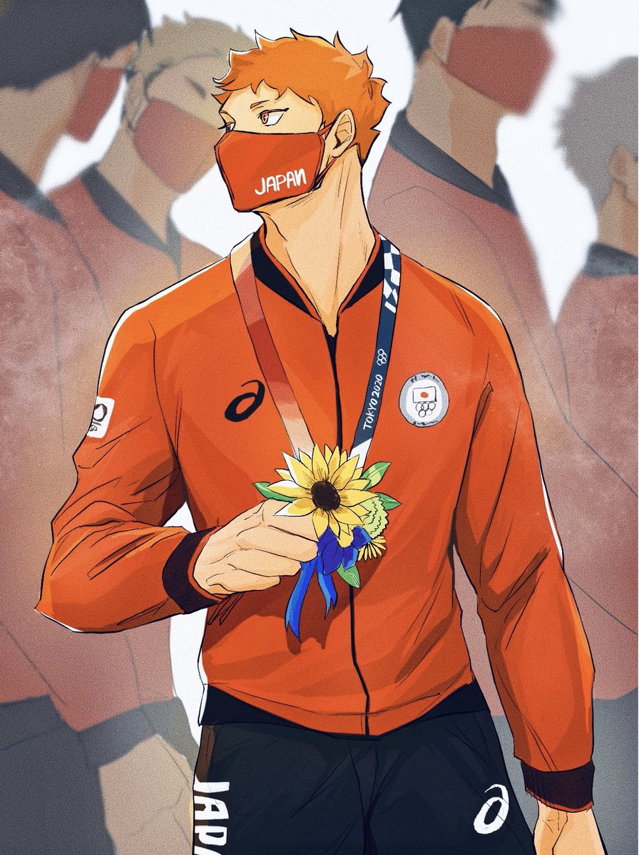 male focus mask flower mouth mask short hair holding flower orange hair  illustration images