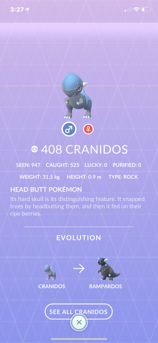 The cranidose grind is hard <a href="/JT_Valor/">JT Valor</a> but let’s not give up I’m at 947! Still no shiny ✨