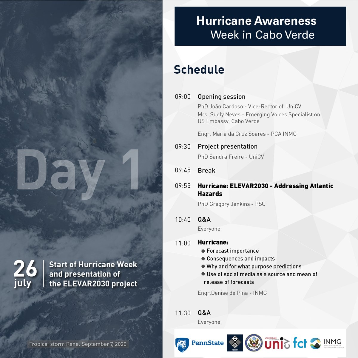 aesedapsu's tweet photo. Dear affiliates, partners, scholars, please join us for our Hurricane Awareness Week program, in collaboration with the University of Cabo Verde. The program will run from July 26th to the 30th. Please visit our webpage for more info about the program and schedule of events. https://t.co/B2jd7sgW8Y