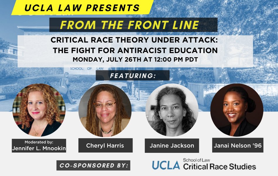 UCLA School of Law (@ucla_law) on Twitter photo Join us TODAY at 12pm PT with <a href="/CRSatUCLA/">Critical Race Studies at UCLA</a> for a discussion on #CriticalRaceTheory Under Attack: The Fight for Antiracist #Education, feat. Prof. Cheryl Harris, Janine Jackson, <a href="/JNelsonLDF/">Janai Nelson</a>, & moderated by @jmnookin. RSVP: bitly.ws/f5S7 Join us TODAY at 12pm PT with <a href="/CRSatUCLA/">Critical Race Studies at UCLA</a> for a discussion on #CriticalRaceTheory Under Attack: The Fight for Antiracist #Education, feat. Prof. Cheryl Harris, Janine Jackson, <a href="/JNelsonLDF/">Janai Nelson</a>, & moderated by @jmnookin. RSVP: bitly.ws/f5S7