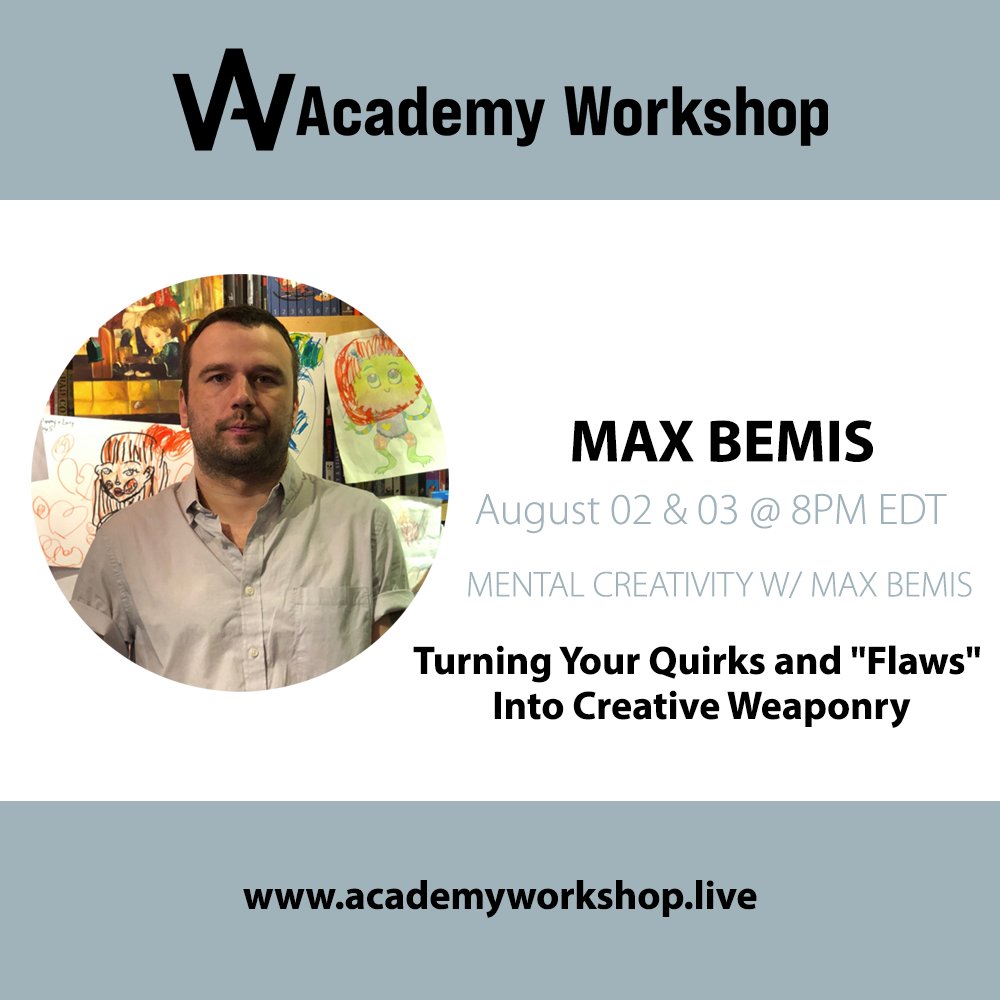 aworkshoplive's tweet photo. If you missed out on the last round of @maxbemis workshops, you're in luck! Max has four workshops available now. "Turning Your Quirks and Flaws into Creative Weaponry" and "Max Bemis and The Mental Method." Limited spots available fo get yours now!

https://t.co/OAhJ0ij8IM https://t.co/GJZs99L0pd