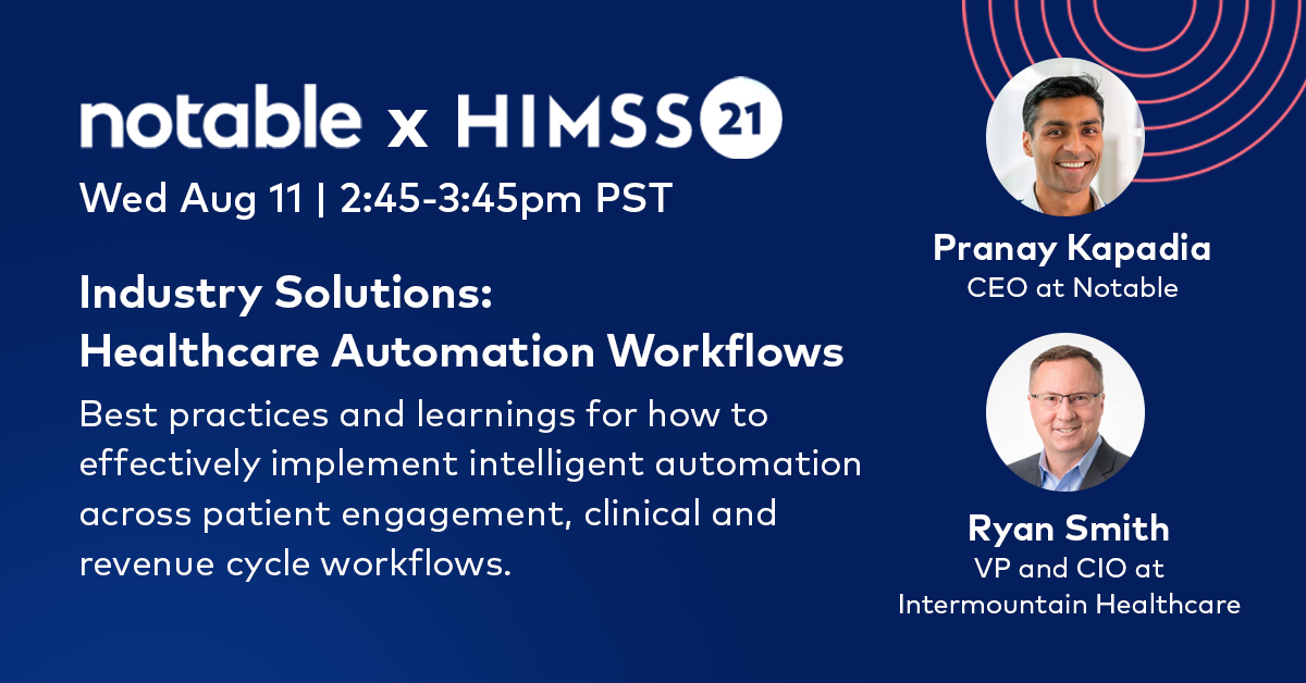 Notable (@notablehealth) on Twitter photo Scheduling your week at #HIMSS21? Join our session to learn best practices for implementing #intelligentautomation from <a href="/Intermountain/">Intermountain Health</a>: hubs.li/H0SCr-c0 Scheduling your week at #HIMSS21? Join our session to learn best practices for implementing #intelligentautomation from <a href="/Intermountain/">Intermountain Health</a>: hubs.li/H0SCr-c0