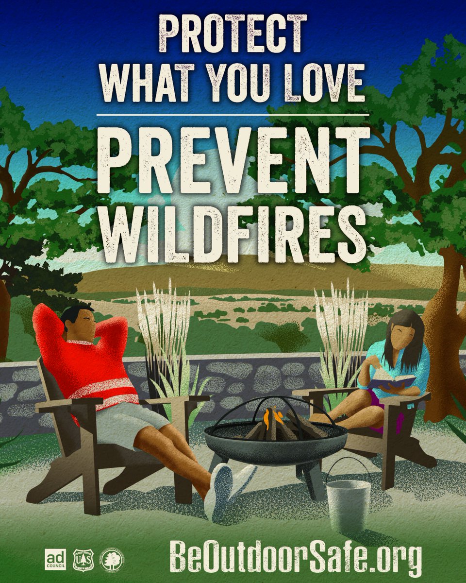 smokey_bear's tweet photo. Summer nights around a campfire are the best, but let's enjoy them safely! Aways check for local burn bans and make sure the fire is out. Drown, stir, down, feel - if it's too hot to touch, it's too hot to leave! For more tips to #BeOutdoorSafe, visit https://t.co/76TcCohnPK https://t.co/r1cCxWzLIQ