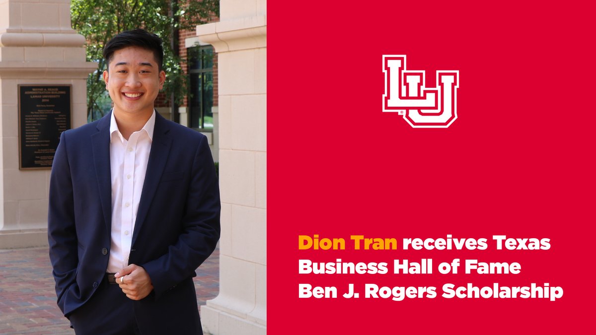 LamarUniversity's tweet photo. Annually, the Texas Business Hall of Fame awards scholarships to future business leaders and entrepreneurs from Texas universities and Tran is among 31 students selected across the state. @texas_fame https://t.co/IHRcccTRjk https://t.co/xblGH8w034