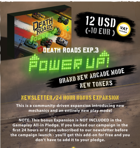 DeathRoadsBoard's tweet photo. @old_chester Sorry for the delay in answer. Newsletter/24-hour is a community-driven expansion introducing new mechanics and an entirely new play mode. Today we've made an update and now you can check out the campaign home page to find more details. 😉Here is a screen: https://t.co/ekSH81JSrD