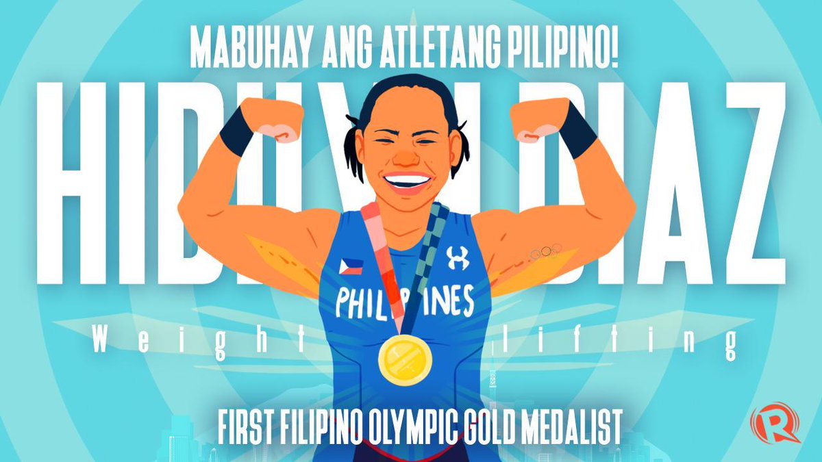 RapplerSports's tweet photo. PINAY PRIDE! 🇵🇭🥇🏋🏻‍♀️

We are one with the whole country in celebrating the historic Olympic gold of Philippine weightlifting quee # Hidilyn Diaz. Mabuhay ang mga atletang Pilipino! #Tokyo2020 #Olympics #PHI #Weightlifting #RapplerArt https://t.co/d8XJ2kIpoi