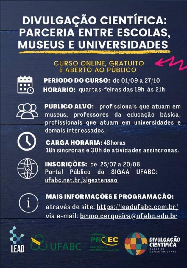 BlogsUnicamp's tweet photo. Curso de extensão UFABC - "Divulgação Científica: parceria entre escolas, museus e universidade"

Online, gratuito e aberto ao público 

Mais informações e programação: acesse o site https://t.co/ZjtHVD1JNb https://t.co/isINIfeFgB
