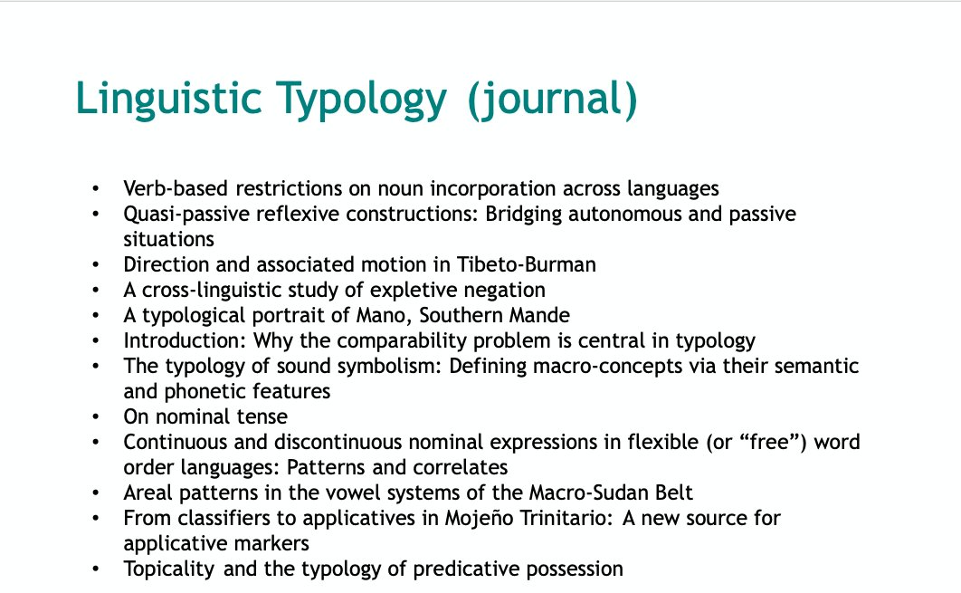 Laserhedvig's tweet photo. How would you define linguistic typology?
I've been tasked with doing an intro to linguistic typology (#lingtyp) for non-linguists. In preparation, I've looked at articles, talks and topics at the most central journal, conference and mailing list and made slides with examples. https://t.co/teQh5hjrLv