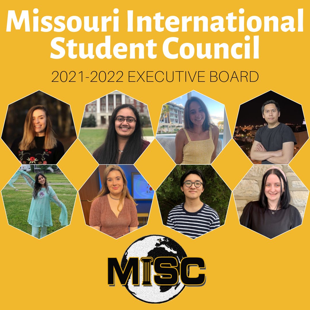 MizzouMISC's tweet photo. We are so excited to introduce MISC's executive board for the 2021-2022 academic year! Head over to our Instagram and Facebook pages to meet the new team! https://t.co/PyPNd0vfnB