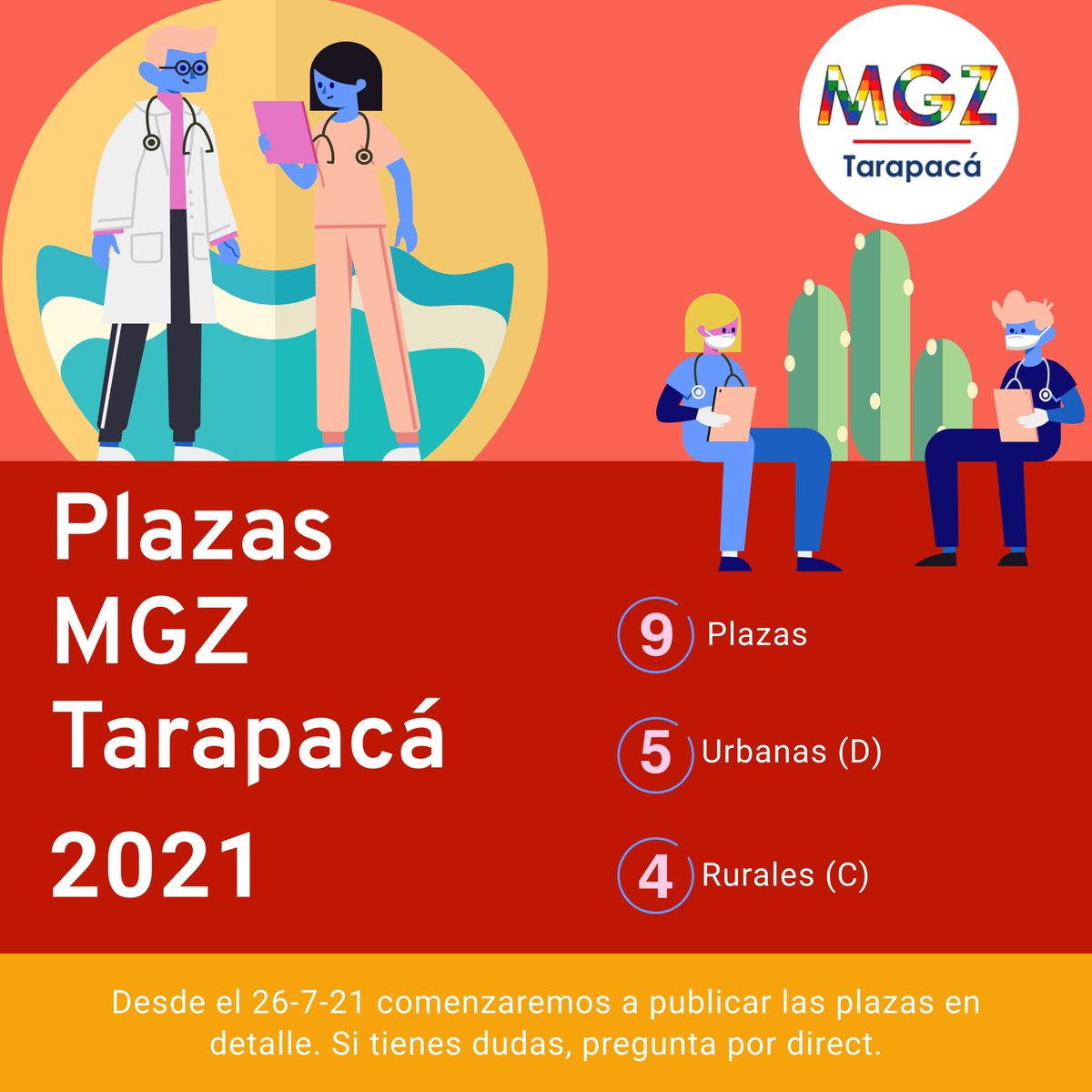 Comenzamos a difundir las características de las plazas disponibles en nuestra región para este 2021, atentos a nuestro ig para mas detalles! instagram.com/mgztarapaca?ut… <a href="/colmediquique/">Colmed Iquique</a> <a href="/colmedchile/">Colegio Médico de Chile - Colmed Chile</a> <a href="/MgzChile/">MGZ Chile</a>