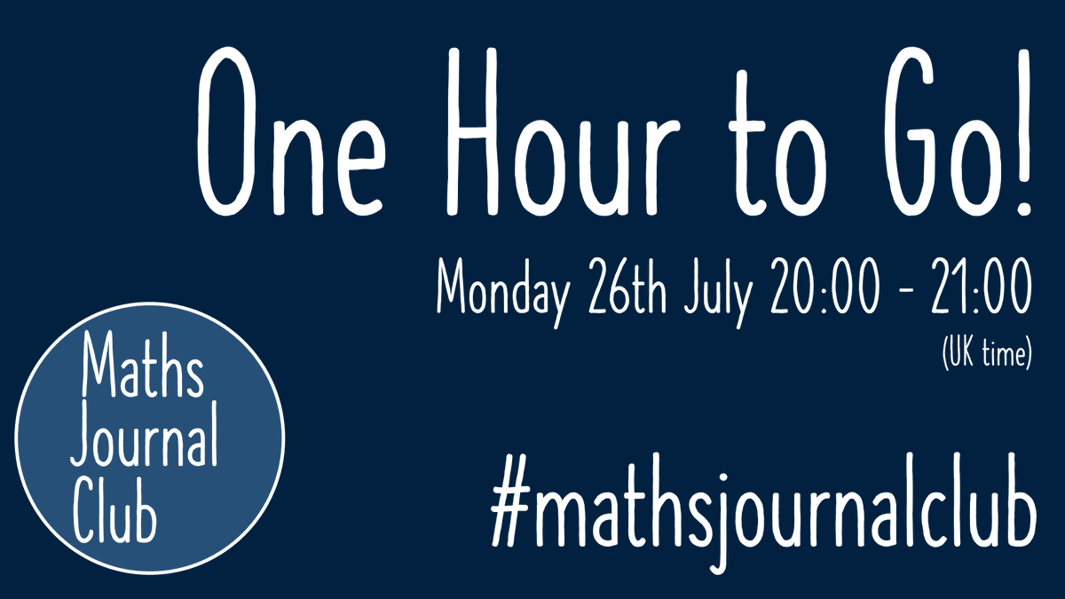 mathjournalclub's tweet photo. One hour to go until this month's #mathsjournalclub begins! We can't wait to hear your thoughts and ideas. 

This month we're discussing the contrasts in assessments at A level &amp; uni level maths. Have a read of the article and come join us in an hour! 

🔓 https://t.co/5DM326m4jD https://t.co/Pexgn9VR6i