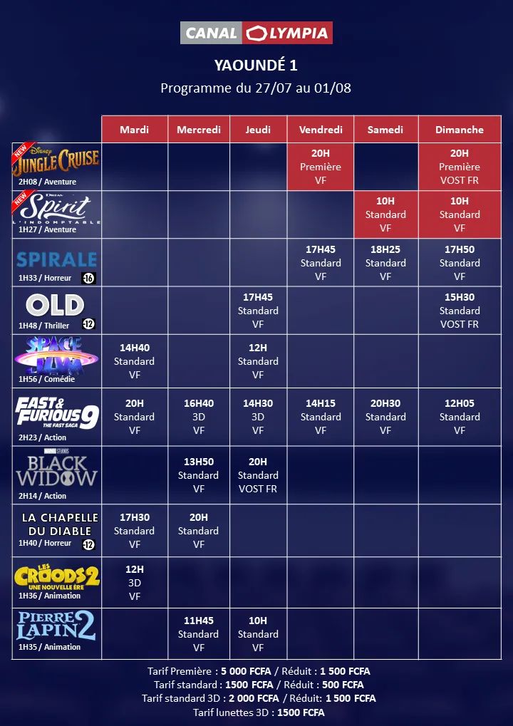BenBAYOKE's tweet photo. PROGRAMME DE LA SEMAINE #CANALOLYMPIA YAOUNDÉ NGOA EKELLE
#MOVIEADDICTED
#DOPE
#YAOUNDECESTLAMAGIE
#YCLM
#YDEOUT https://t.co/xNsp5Ymk3T