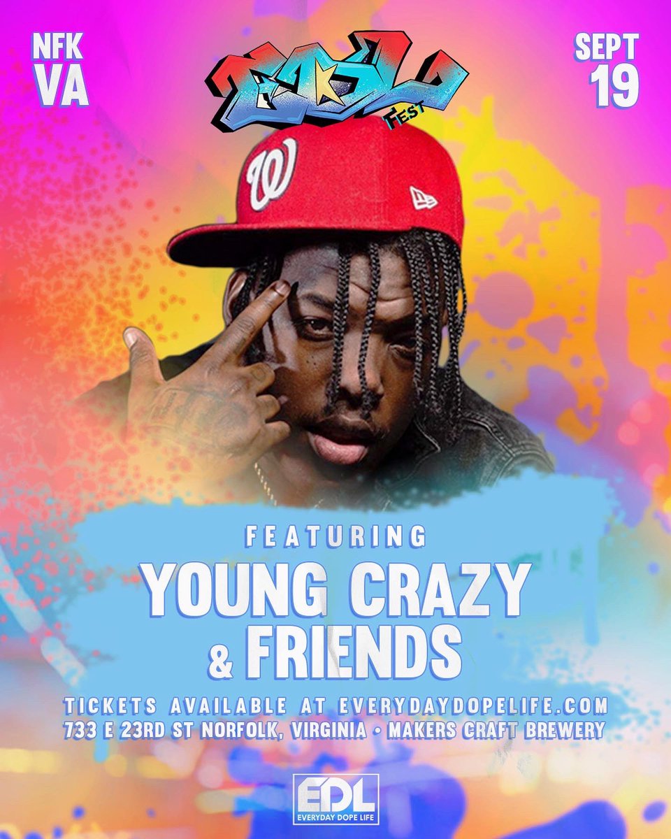 Everyday_Dope's tweet photo. 🗣 JUST ADDED ‼️

VA’s own @al_doms will be returning to the #EDLFEST stage &amp; @youngcrazy110 has a few extra tricks up his sleeve with “Young Crazy &amp; Friends”

Get your tickets now to the biggest 757 celebration starring @miababyface to end the summer! Link in bio 🖖🏾✨ https://t.co/UY5L4Icmvg