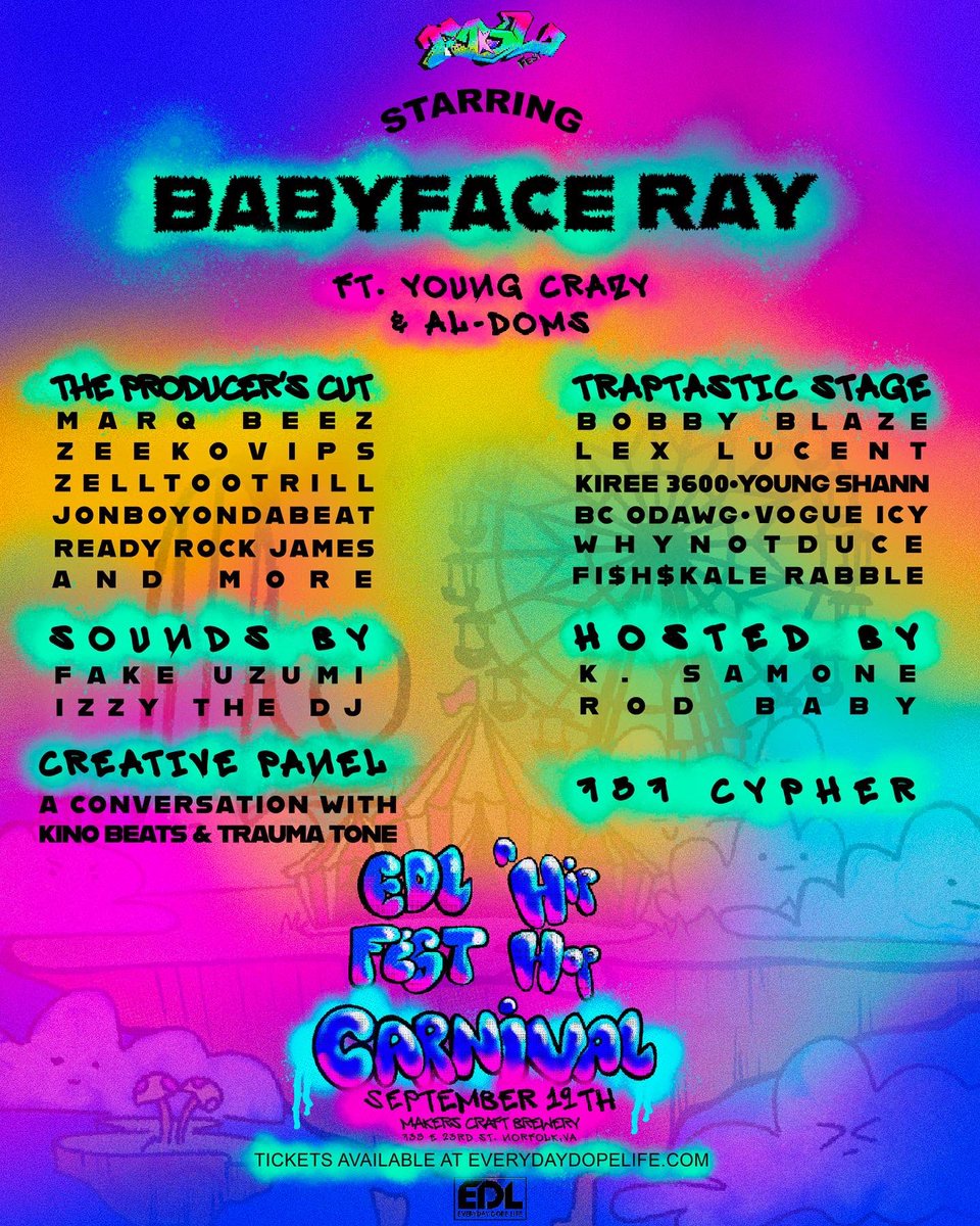 Everyday_Dope's tweet photo. 🗣 JUST ADDED ‼️

VA’s own @al_doms will be returning to the #EDLFEST stage &amp; @youngcrazy110 has a few extra tricks up his sleeve with “Young Crazy &amp; Friends”

Get your tickets now to the biggest 757 celebration starring @miababyface to end the summer! Link in bio 🖖🏾✨ https://t.co/UY5L4Icmvg