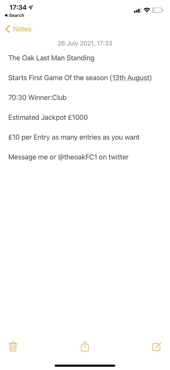 Last Man Standing competition to raise some funds for some training equipment balls etc for the new season message us if you want a go