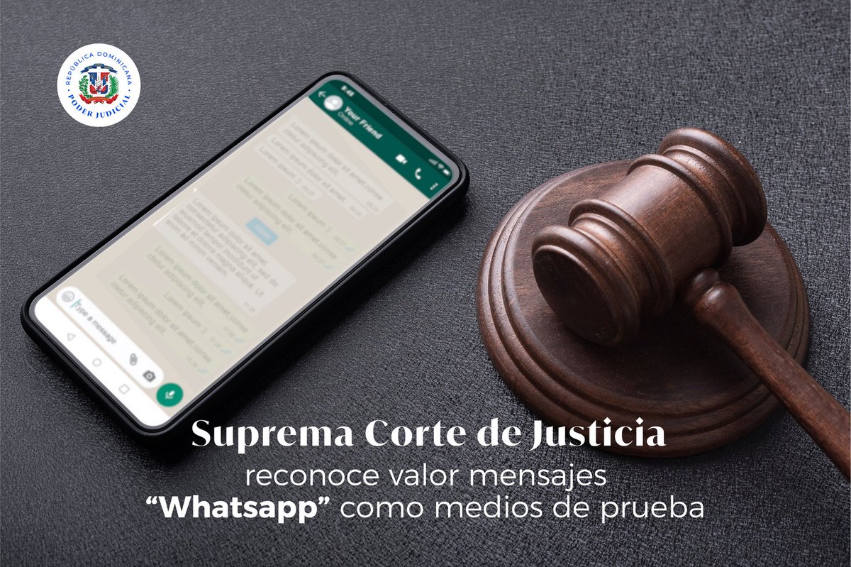 PoderJudicialRD's tweet photo. La Tercera Sala de la SCJ estableció que los documentos digitales y mensajes de datos admitidos como medios de prueba tienen la misma fuerza probatoria que los actos bajo firma privada, en virtud de la aplicación de la Ley núm. 120-02, del 4 de septiembre del 2002. https://t.co/ZkUb1dwqIT