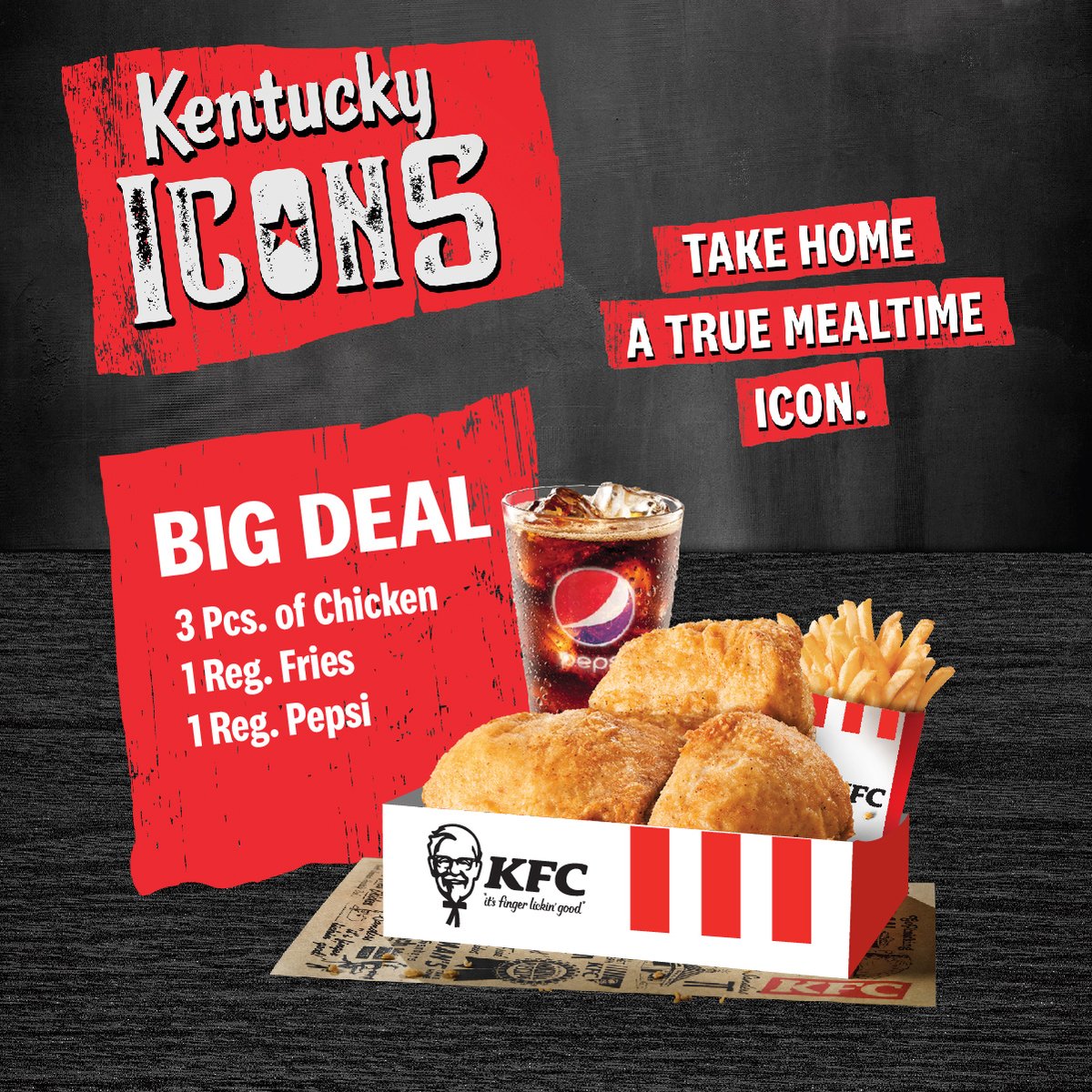 kfcjamaica's tweet photo. Start the week off right with a true mealtime ICON! 😁🍗. Order a #BIGDEAL today and satisfy your lunchtime cravings! #KFCicons https://t.co/AWgwQQVe98