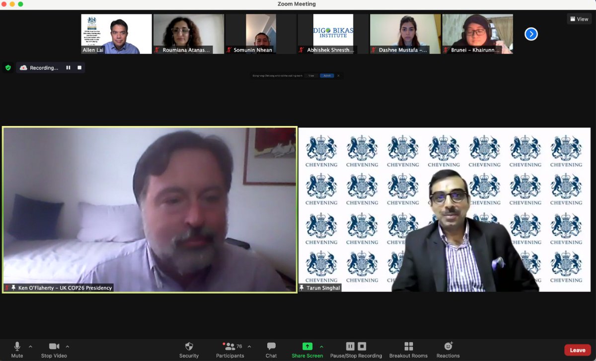 Still remembering our fab event with <a href="/kenofl/">Ken O'Flaherty</a> last week! Lots of great thoughts &amp; discussions with #Chevening #alumni across the 🌏
Join us for more #COP26 events in the future!