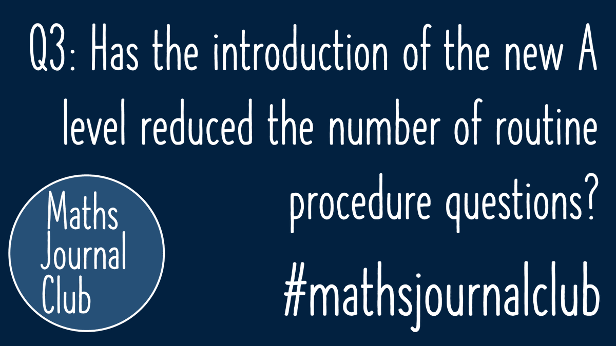 mathjournalclub's tweet photo. Question 3: Has the introduction of the new A level in 2017 reduced the number of routine procedure questions and increased problem solving?

Reply to this tweet and use the hashtag #mathsjournalclub to join the conversation

🔓 Link to the article https://t.co/5DM326m4jD https://t.co/2kaJwF69JG