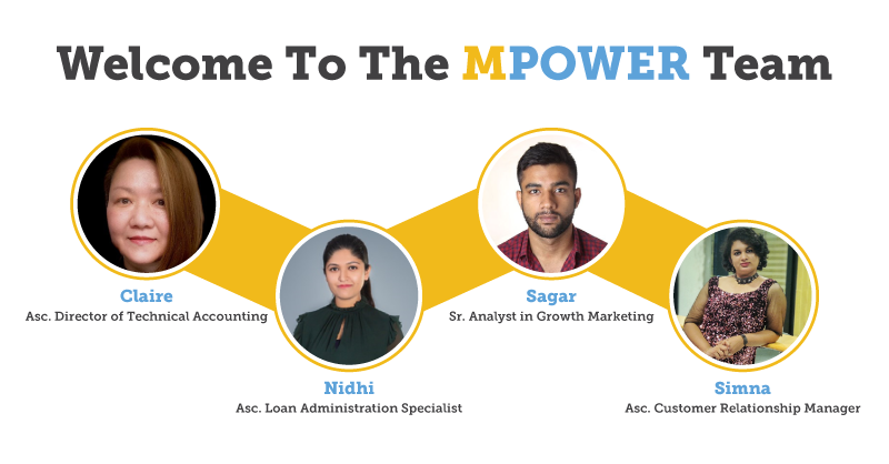 MPOWERfinancing's tweet photo. We’re very excited to welcome the newest members of #teamMPOWER! Please say hello to Claire, Sagar, Nidhi, and Simna 👋🏼 We’re so excited to have them onboard! https://t.co/sP7GHQ93cB